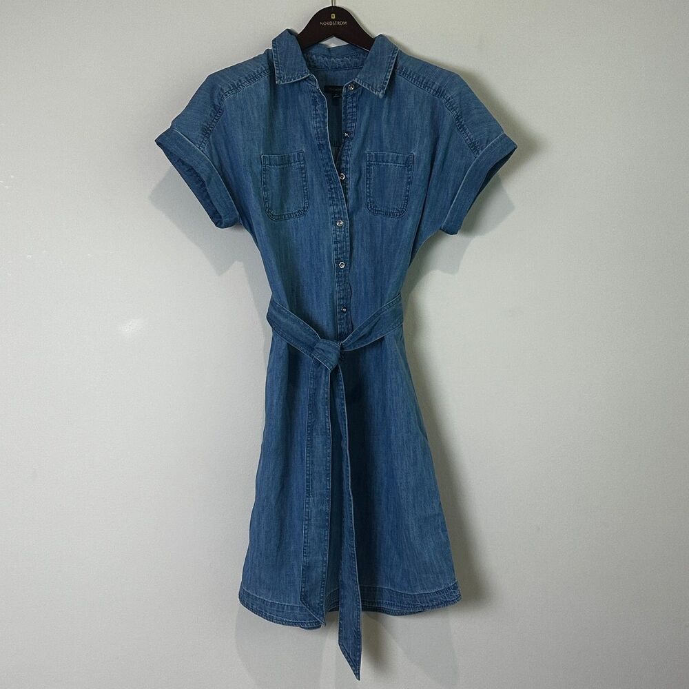 Talbots Denim Shirt Dress Sz 6 Chambray Belted Cotton Capsule Coastal Weekend
